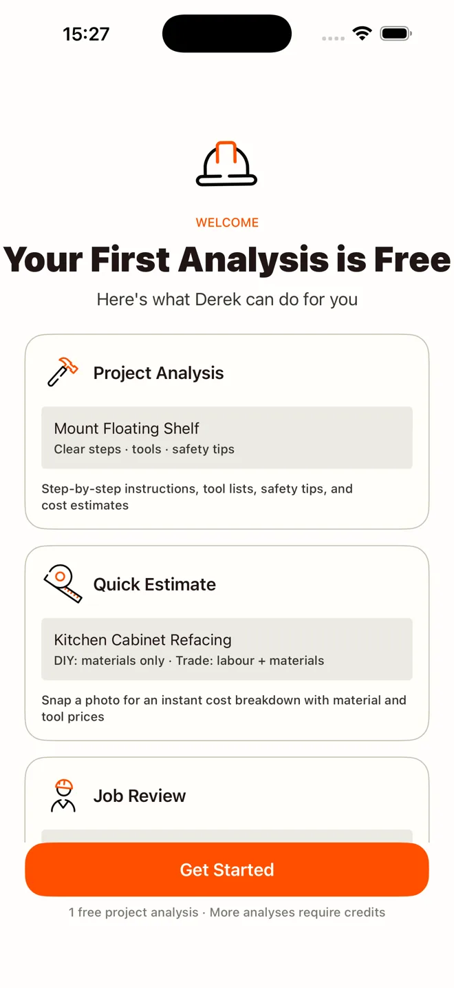DIYDerek welcome screen with a free first analysis